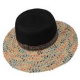 thumbnail image 2 of Karymi Running Hat Two-Tone Contrast Speckled Mix Woven Straw Sun Hat with Ethnic PatternBand, Solid Dome Crown Wide Floppy Brim Boho Style Beach Hat Derby Hat, 2 of 6