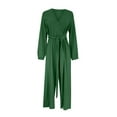 thumbnail image 4 of Jumpsuits for Women 2025 Fall Sexy Deep V Neck Long Sleeve Wide Leg Pants Romper One Piece Travel Outfits, 4 of 8