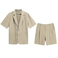 thumbnail image 6 of AZoiNM Men's Short Sleeve Shorts Suit Set Summer Two Button Notch Lapel Loose Fit, 6 of 17