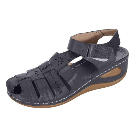 

Women s Wedges Sandals Hollow Out Breathable Slippers Closed Toe Sandles Vintage Orthopedic Slip On Flat Mules Non Slip Comfy Footwear Blue 8.5