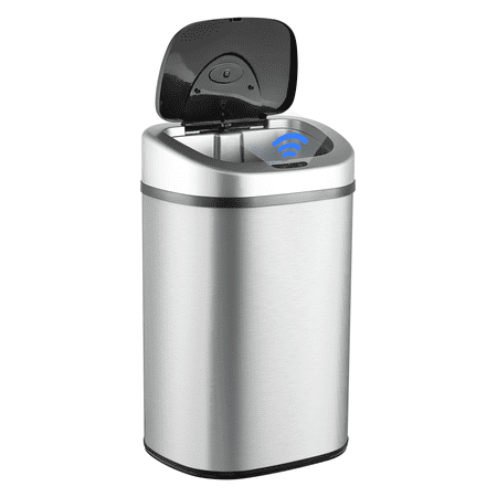 NINE STARS AUTOMATIC TRASH CAN, 21 GALLON STAINLESS STEEL, MOTION SENSOR HANDS FREE SOFT CLOSE LID GARBAGE BIN, SILVER
