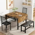 thumbnail image 2 of MIERES 4-Person Folding Kitchen Dining Table and Chair Set, featuring two chairs and a bench, solid wood table, extendable table, antique finish, 2 of 8