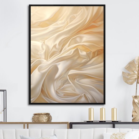 Designart "Pristine White Silk Texture" Fashion Floater Framed Wall Art Living Room