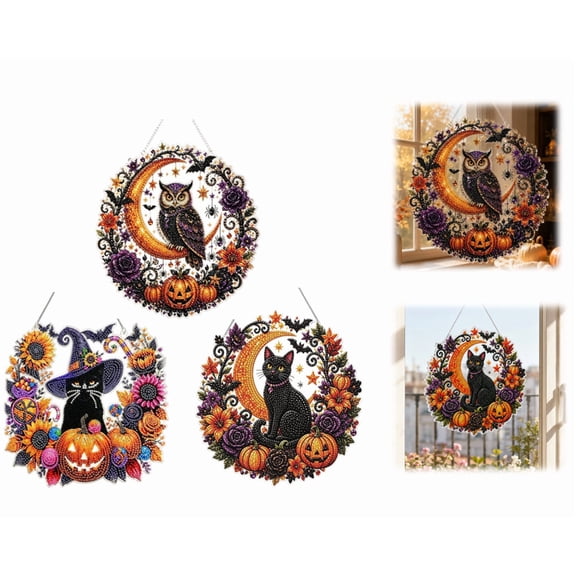 Halloween Diamond Art Hanging Kits for Adults Beginners, DIY Acrylic 5D Special Shaped Crystal Diamond Gem Art Painting Hanging Ornament for Home Wall Decor and Gift