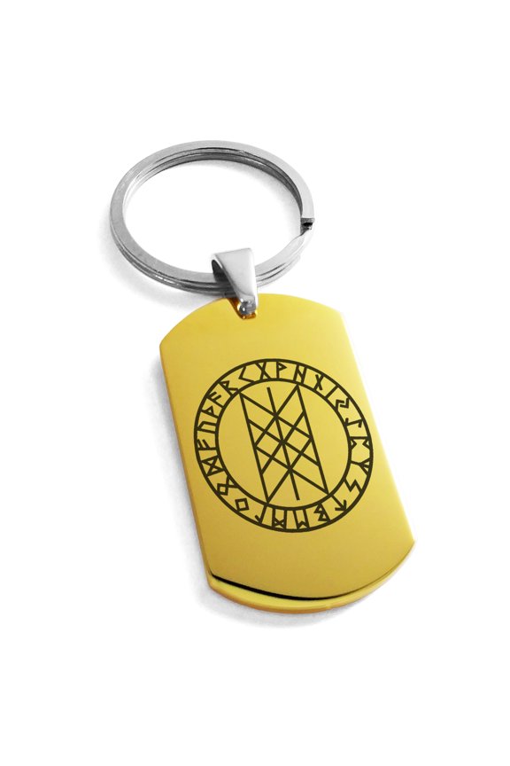 Stainless Steel Vegvisir Web of Wyrd Skuld’s Net Viking Engraved Dog Tag Keychain Keyring