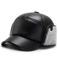 thumbnail image 2 of Xijirk Mens Imitation Leather Hat with Ear Cover Thick Warm Headwear for Driving Daily Outdoor Winter Wear,Grey,One Size, 2 of 5