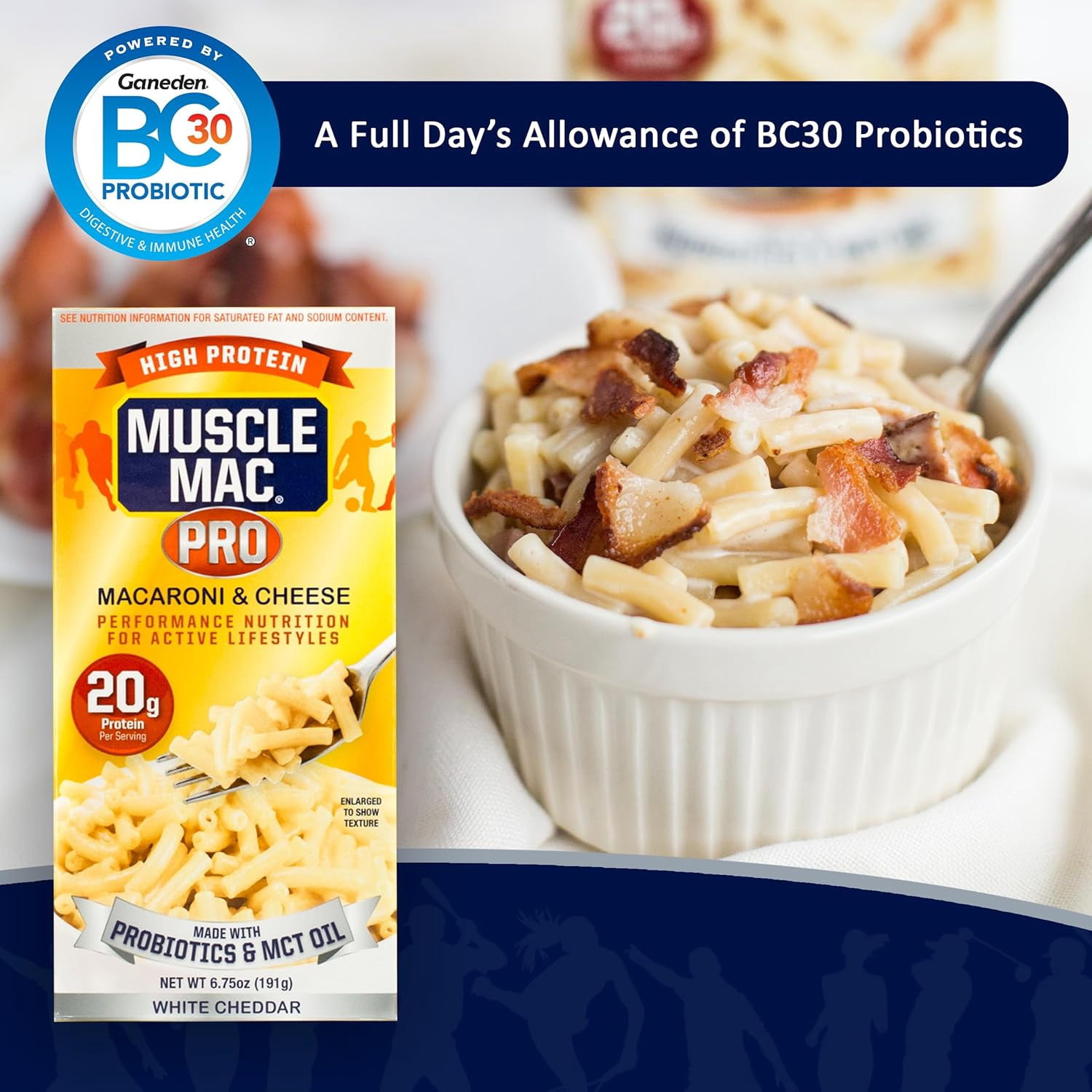 Muscle Mac PRO High Protein Macaroni & Cheese with MCT Oil & Probiotics, Real White Cheddar, 20g Protein per Serving