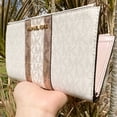 thumbnail image 3 of Michael Kors Jet Set Women's Double Zip Phone Wristlet, Vanilla MK Pink Stripe, 3 of 4