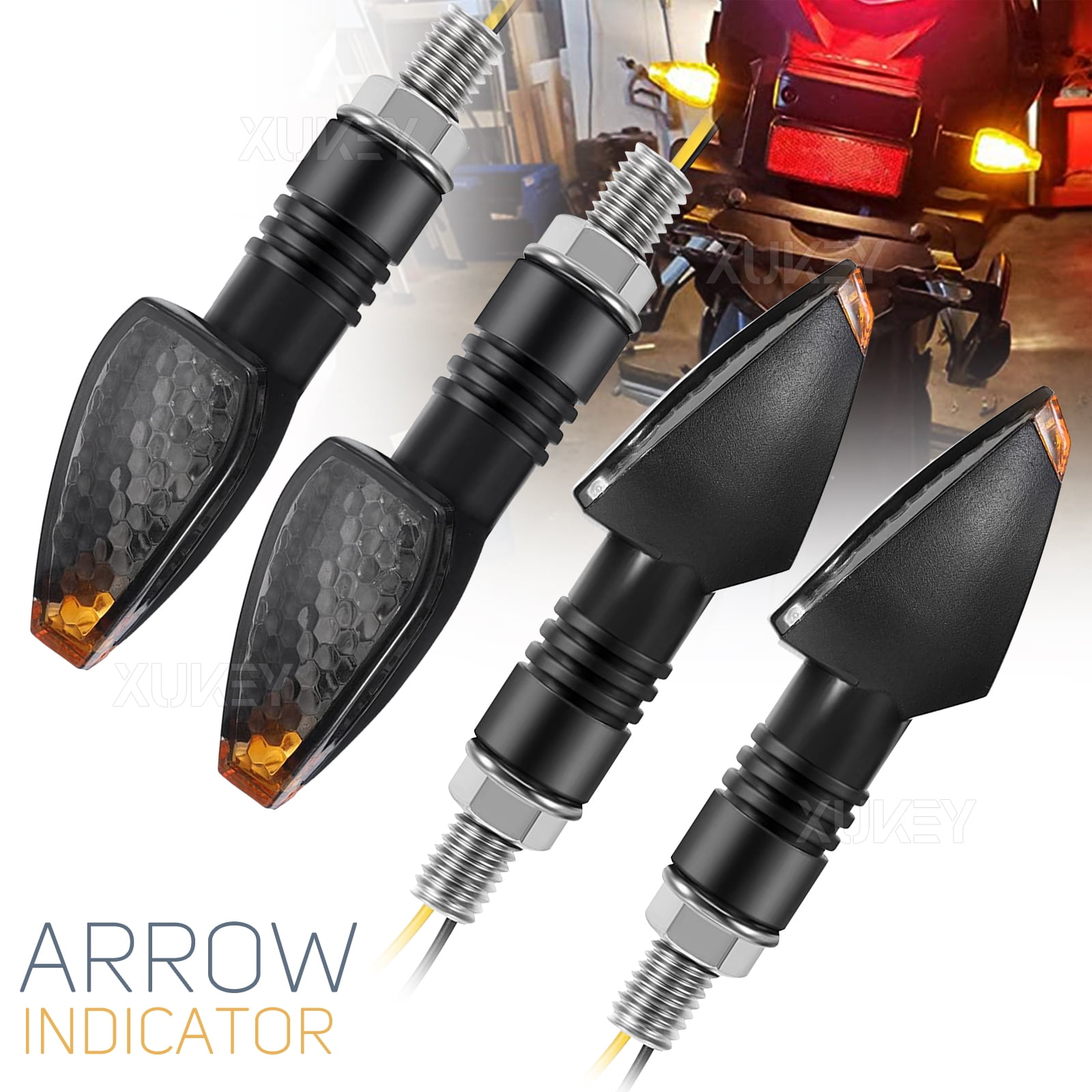 AUTOXBERT 4X Motorcycle Turn Signals Lights Indicators Bike LED Blinkers Amber 10MM Universal