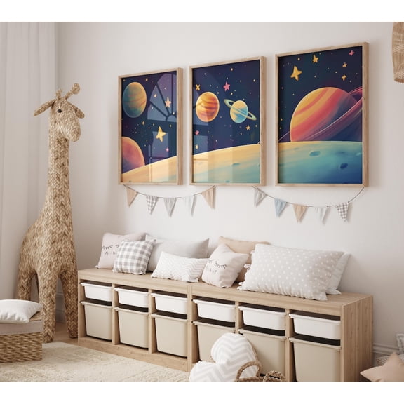 Solar System Planets Wall Art Colorful Space Outer Space Art Set 3 Unframed Paper Print 8x12