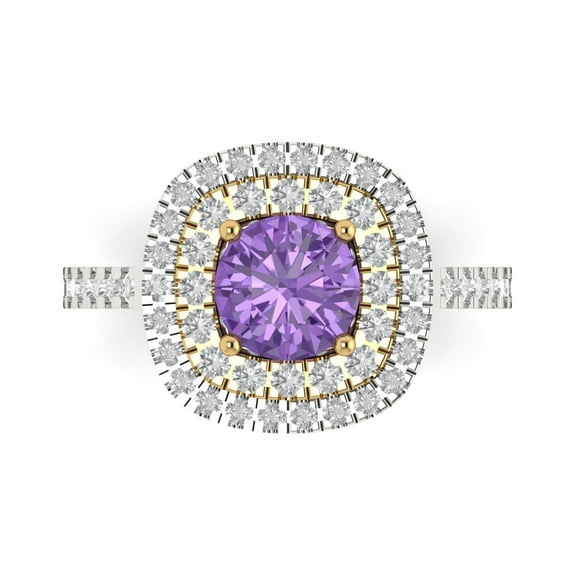 Halo Engagement Ring for Women - 1.615ct Simulated Alexandrite in 14K White/Yellow Gold Promise Ring