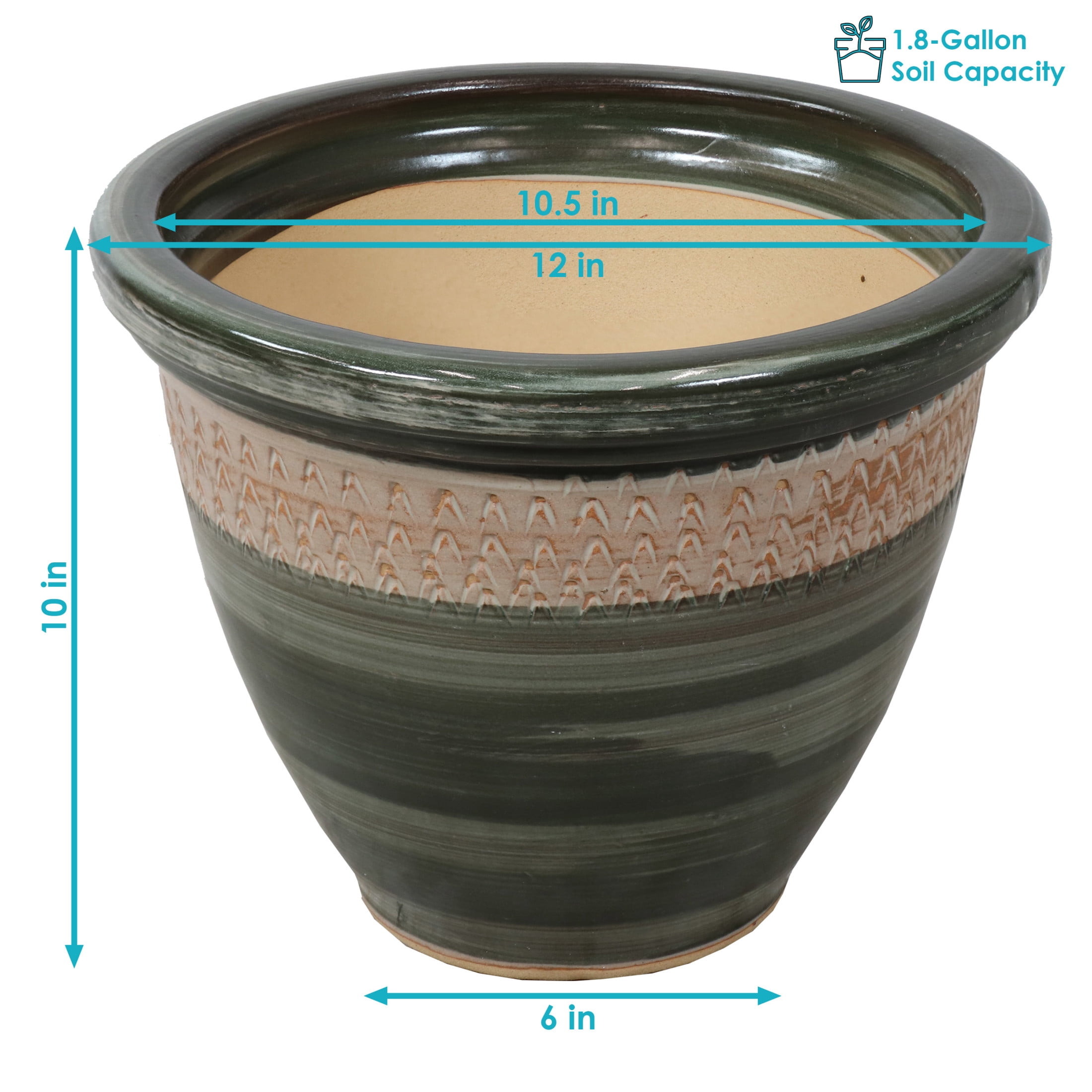 Sunnydaze Purlieu 12" x 12" x 10" Round Tempest Ceramic Outdoor Planter 2-Count