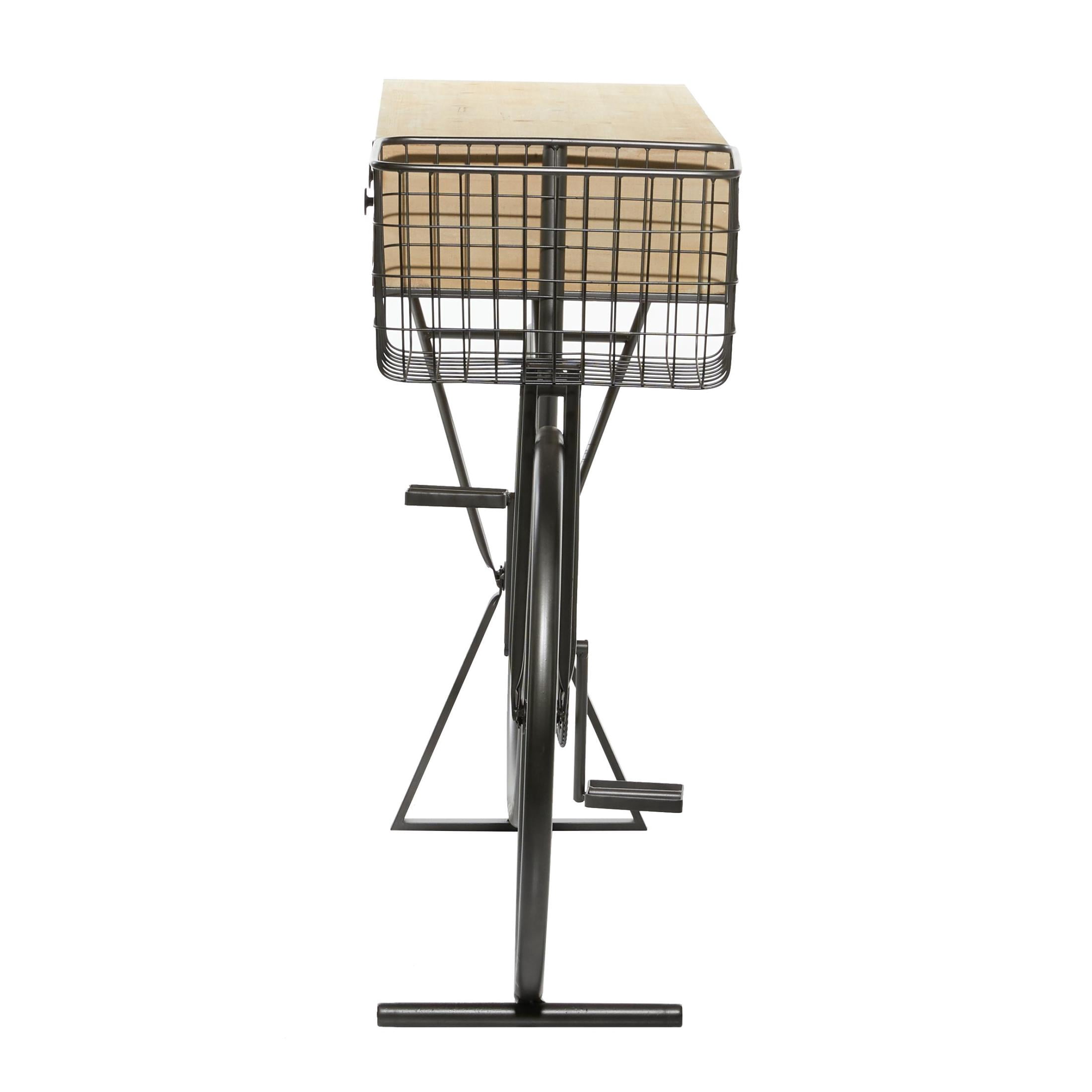 DecMode 58" x 34" Black Metal Bike 3 Drawer Console Table with Brown Wood Top, 1-Piece