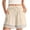Khaki, variant on Women Linen Shorts Elastic Waist Cutout Crochet Hem Drawstring Casual Vacation Shorts Pockets Wine S