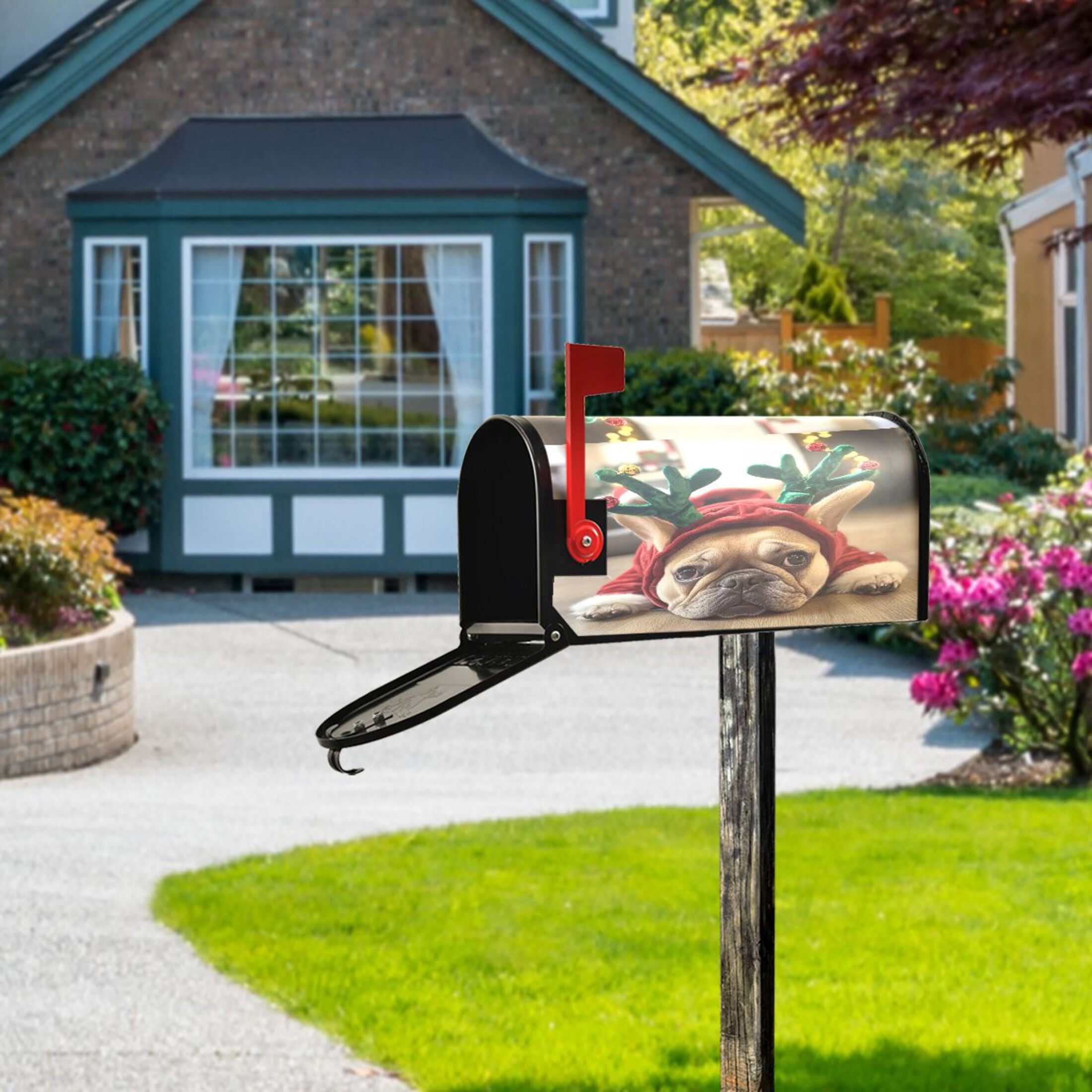 Mailbox Covers Magnetic Large Size 25.4x20.78 in Mailbox Wraps Post for Garden Yard Decor Cute French Bulldog