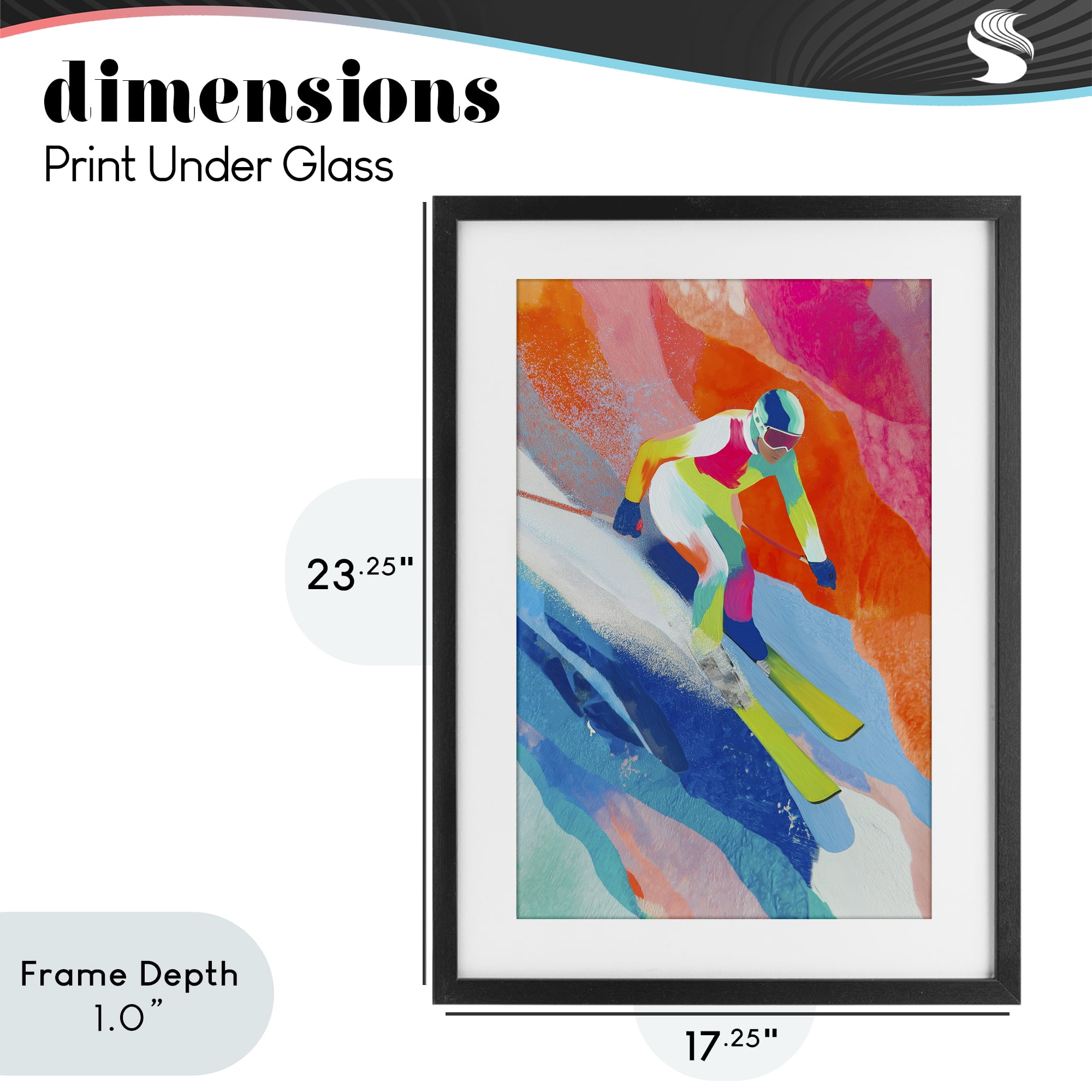 Stupell Industries Skiing Down Neon Slopes Black Framed Print Under Glass, design by Chromatic Storm Studio