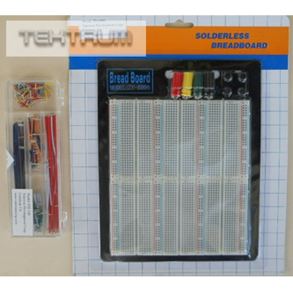TEKTRUM EXTERNALLY POWERED SOLDERLESS 2200 TIE-POINTS EXPERIMENT PLUG-IN BREADBOARD WITH ALUMINUM BACK PLATE AND 140 PIECES PRE-FORMED SOLID JUMPER WIRES FOR PROTO-TYPING CIRCUIT/ARDUINO