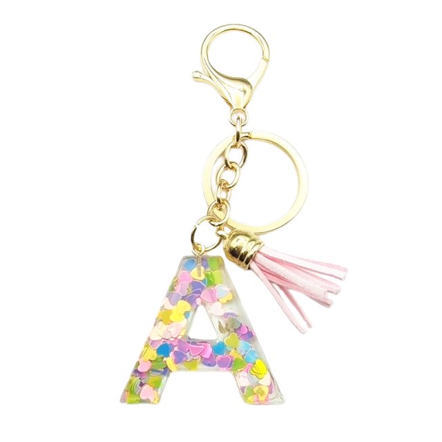 CSChome Initial Keychain with Pink Tassels Colorful Acrylic Initial Keychain with Pink Tassels Decor Letter Cup Pendant Keyring Water Bottle Decoration Birthday Gift