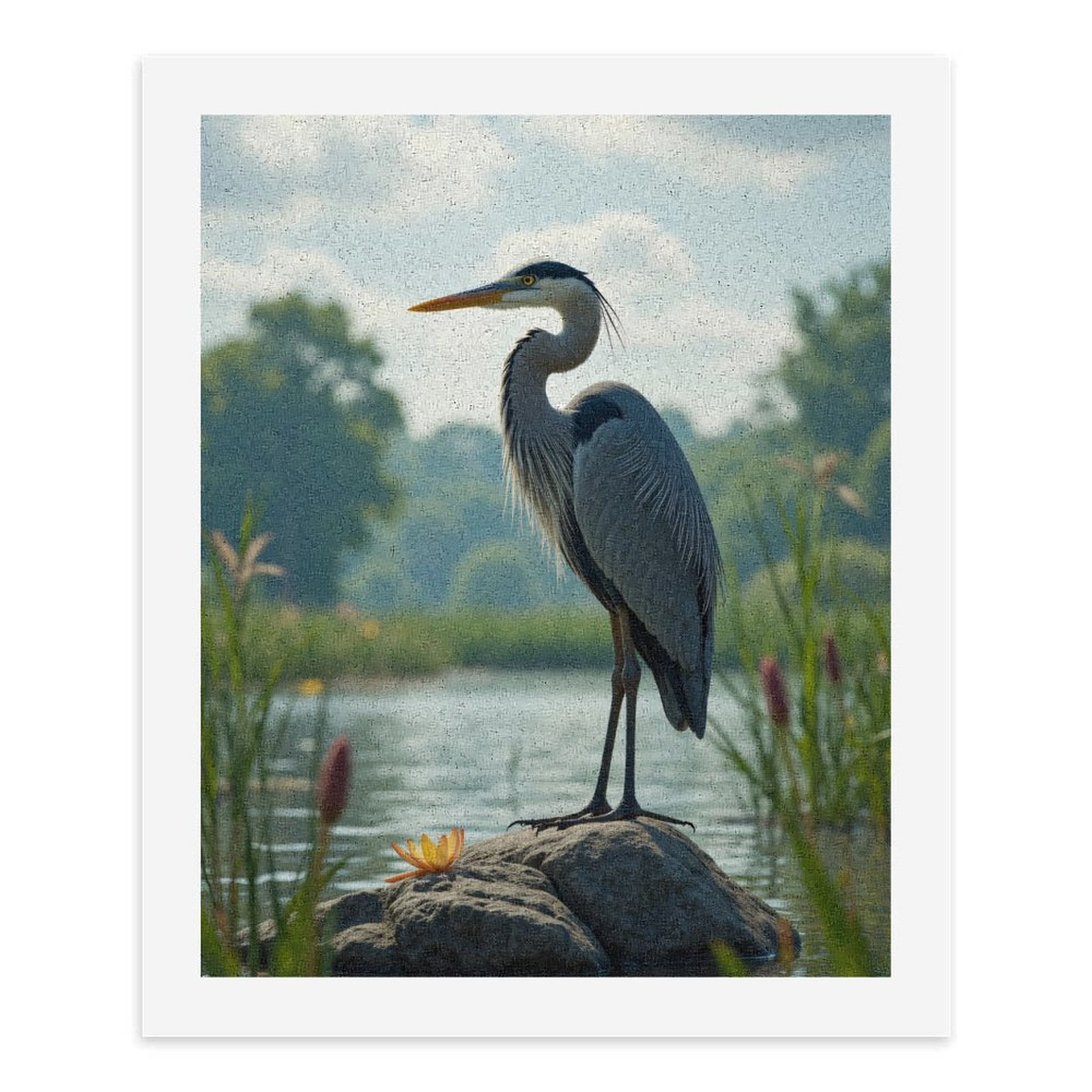Paint by Numbers Kit for Adults, Elegant Heron On River Rock Paint by Numbers, Easy Paint by Numbers Kit for Adults Beginner, DIY Adult Paint by Number Kits on Canvas, 12x16in Home Decor