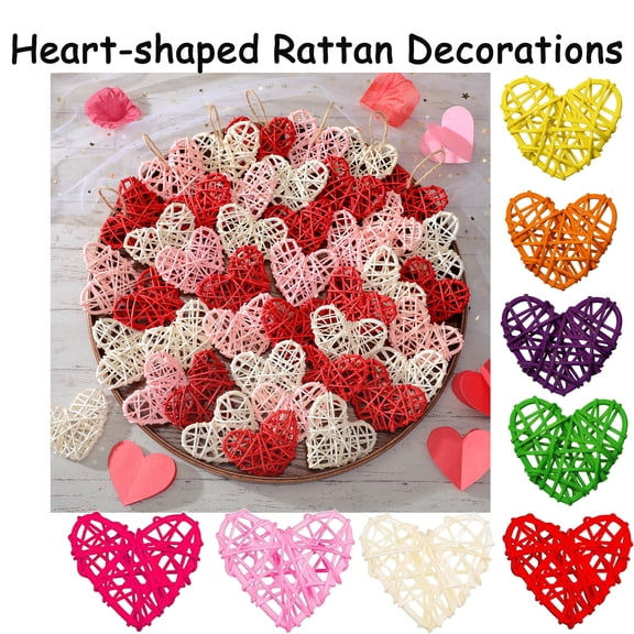 2.4" Valentine's Day Heart Shaped Rattan Balls Decorative, Multi Sizes Heart Shaped Wicker Balls Decorations for Valentine's Day Decor DIY Vase Bowl Filler Wedding Decorations, HAODEJW