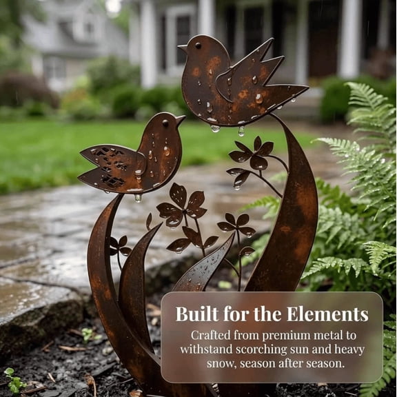 Bird Wildflower Metal Garden Stake Decorative Outdoor Plant Handmade Rustic Flower Art Yard Lawn Patio Planters Ornament Durable Floral Design Sculpture Retro Ground Decor
