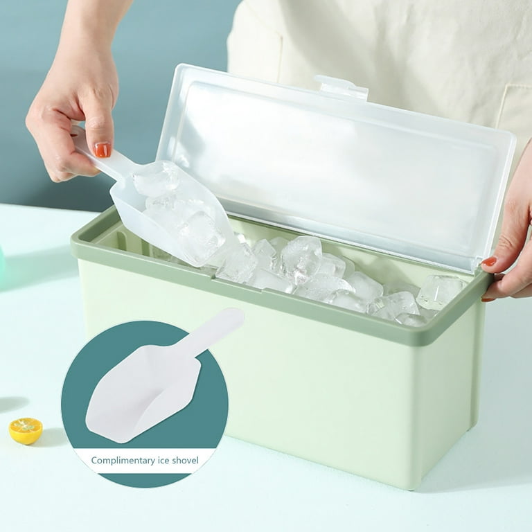 Fridja 2-in-1 Ice Cube Trays for Freezer with Bin, Ice Bucket with Scoop and Cover, Ice-making Drawer Box for Freezer with Lid, Size: 27.5, White