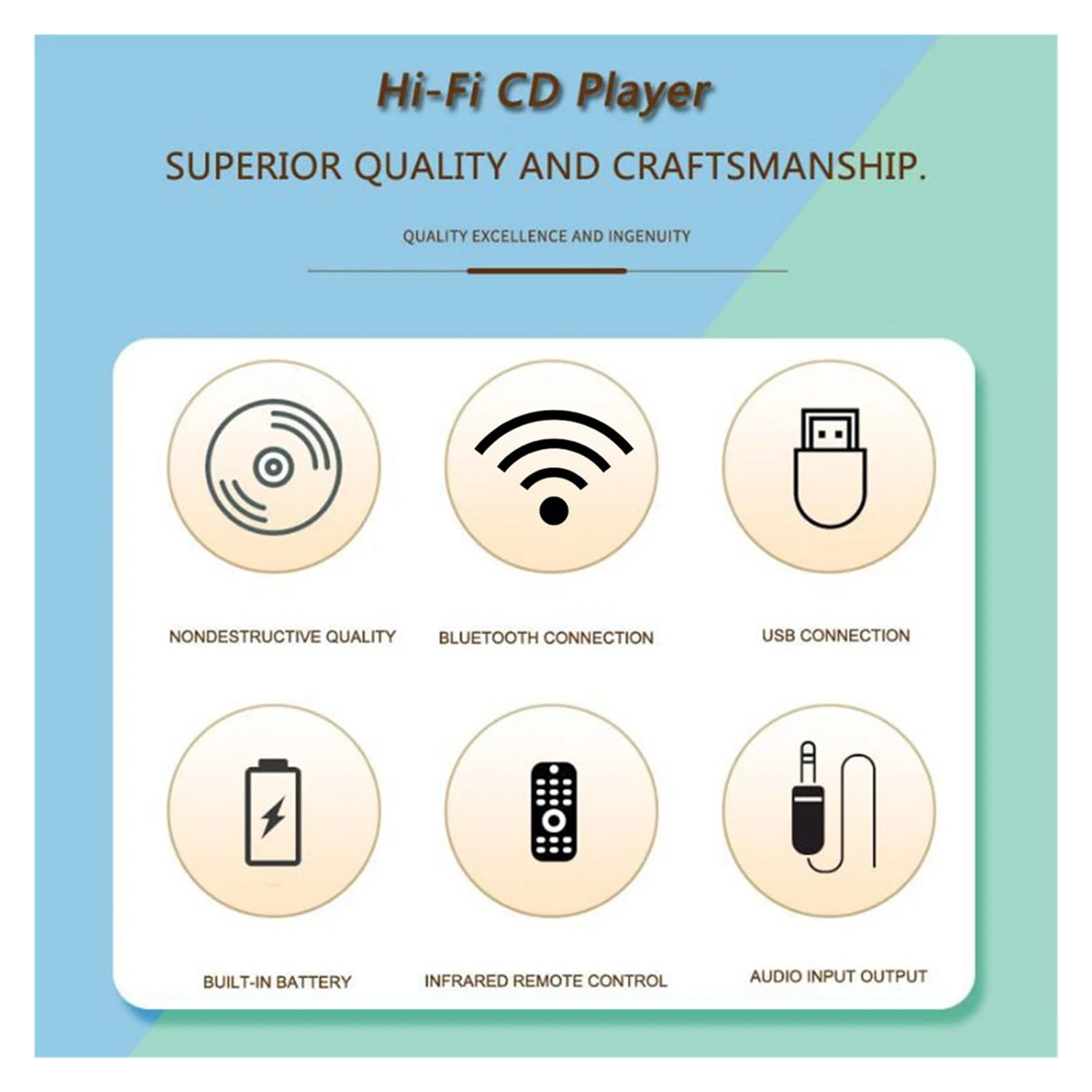 Portable CD Player USB Bluetooth 5.0 MP3 WMA CDDA 3.5mm Audio Player Battery Powered DVD Player ,Multi-Functional