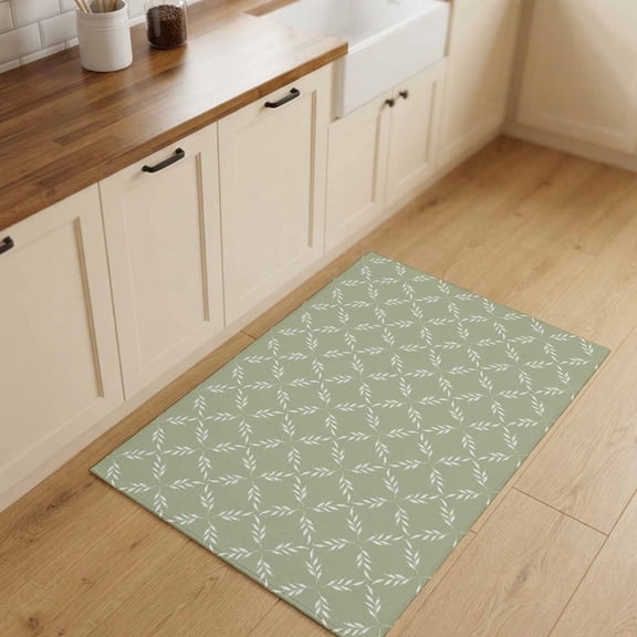2x3ft Rectangle Rug,Abstract Plant Leaf Lattice Washable Area Rugs Non-Slip Accent Rug Vintage Botanical on Sage Green Soft Circle Carpet for Living Room Bedroom Home Office Decor