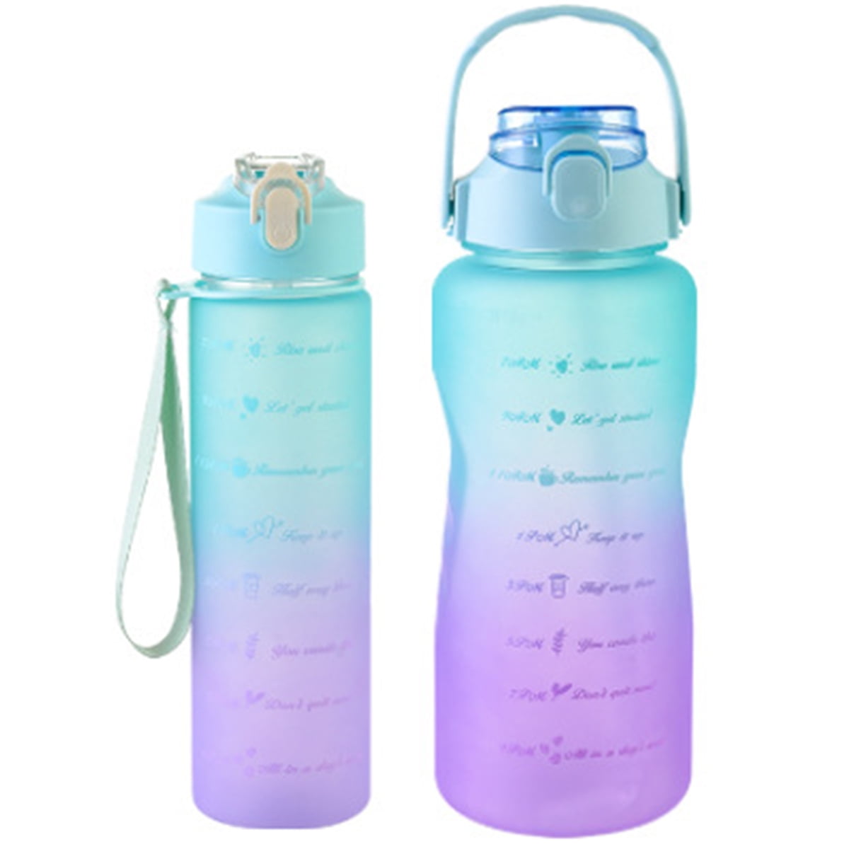 Sdjma Water Bottle Set of 2 with Times to Drink and Straw, Motivational Drinking Water Bottles with Wrist Strap, Leakproof BPA & Toxic Free, for
