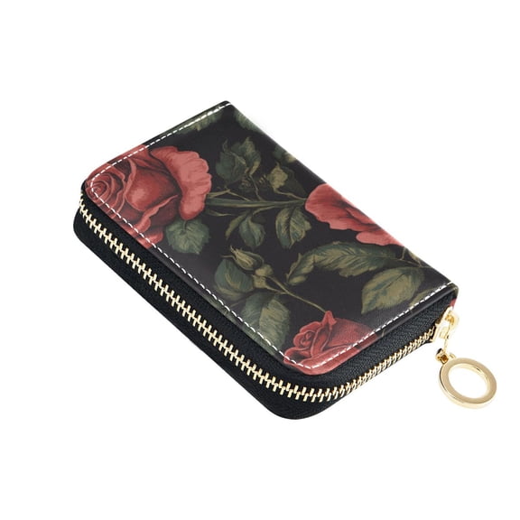 Leather Zipper Card Bag 4.7x3.1x0.8Inch Women's Card Bag Coin Purse Credit Card Bag Bank Card Bag Business Card Bag Coin Bag Cool Rose