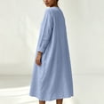 thumbnail image 4 of Lnmiateer Women Crew Neck Linen Midi Dress 3/4 Roll Cuff Sleeve Drop Shoulder Relaxed A-Line Coastal Holiday Weekend Casual Loungewear Outfit, 4 of 8