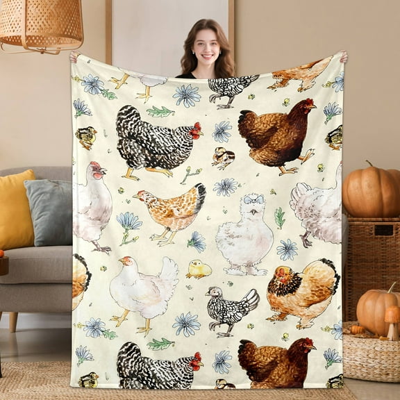 Hen Chicken and Rooster Family Throw Blanket Gifts for Chicken Lovers Warm Ultra-Soft Micro Flannel Blanket for Bed Couch Living Room 40"x30"
