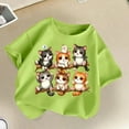 thumbnail image 4 of Tfken Toddler Children Girls Tee Cat Print Crew Neck Daily Wear Tops Short Sleeve Casual Light Green T-Shirts Size 4-6 Years, 4 of 5