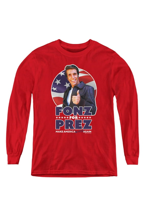 Happy Days - Fonz For Prez - Youth Long Sleeve Shirt - Large