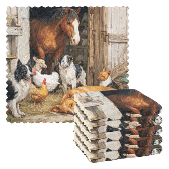 6 Pieces of Kitchen Towels 11x11Inch Kitchen Dish Cloths Kitchen Dish Towels Reuseable Cleaning Cloths Horses and Dogs