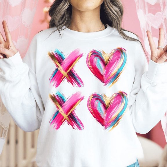 Valentines Day Heart Brushstroke XOXO Valentine's day Sweatshirt, Retro Valentine Sweatshirt, Valentines day Sweatshirt, Love Png, Valentine Sweatshirt