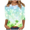 thumbnail image 2 of successthop St Patricks Day Womens Plus Size Tops 3/4 Sleeve Loose Green Crew Neck Polyester Casual St. Patricks Day Blouse Tops for Irish Themed Gifts 2XL, 2 of 5
