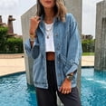 thumbnail image 5 of thefmos Women's Casual Plus Size Button Up Denim Jackets Shacket Long Sleeve Pockets Denim Jean Jacket with Pockets Fashion Fall Outfit, Blue L, 5 of 6