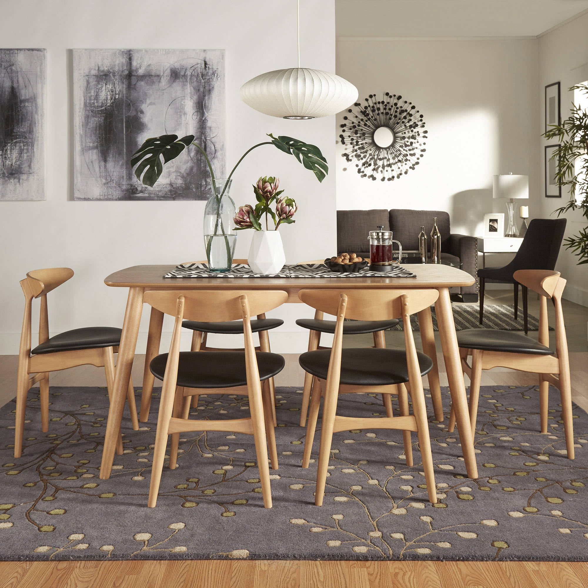 Chelsea Lane Mid-Century Modern 7-Piece Dining Set, 66" Dining Table