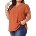 thumbnail image 2 of DARING DIVA Women's Plus V Neck Short Petal Sleeve Shirts Dressy Tops 1X Caramel, 2 of 6