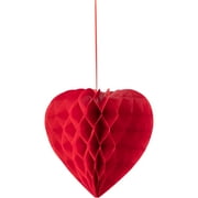 WAY TO CELEBRATE! Honeycomb Red Valentine's Day Heart Shaped Paper Hanging Pom Pom