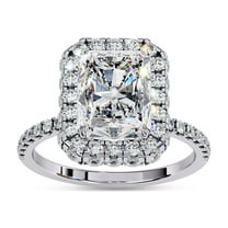 AFFY Halo Solitaire Engagement Rings for Women Center 8.2x6.2mm Radiant and Round Cut Lab Created Moissanite Anniversary Promise Ring in 14K White Gold Plated 925 Sterling Silver Size-4