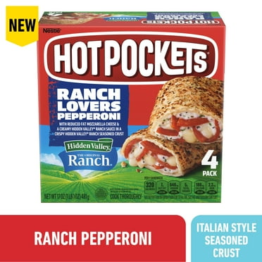 Hot Pockets Ranch Lovers Pepperoni Lovers, Hidden Valley Ranch, Sandwich Snacks, 17 oz, 4 Pack (Frozen)
