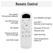 52Ceiling Fan with Light and Remote 3 Solid Wood Blades Ceiling Fan with 6-Speed Reversible DC Motor