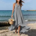 thumbnail image 6 of ClodeEU Women's V Neck Sleeveless Maxi Dress with Pockets,Casual Loose Flowy Summer Swing Dress Gray,Women's Plus L, 6 of 9