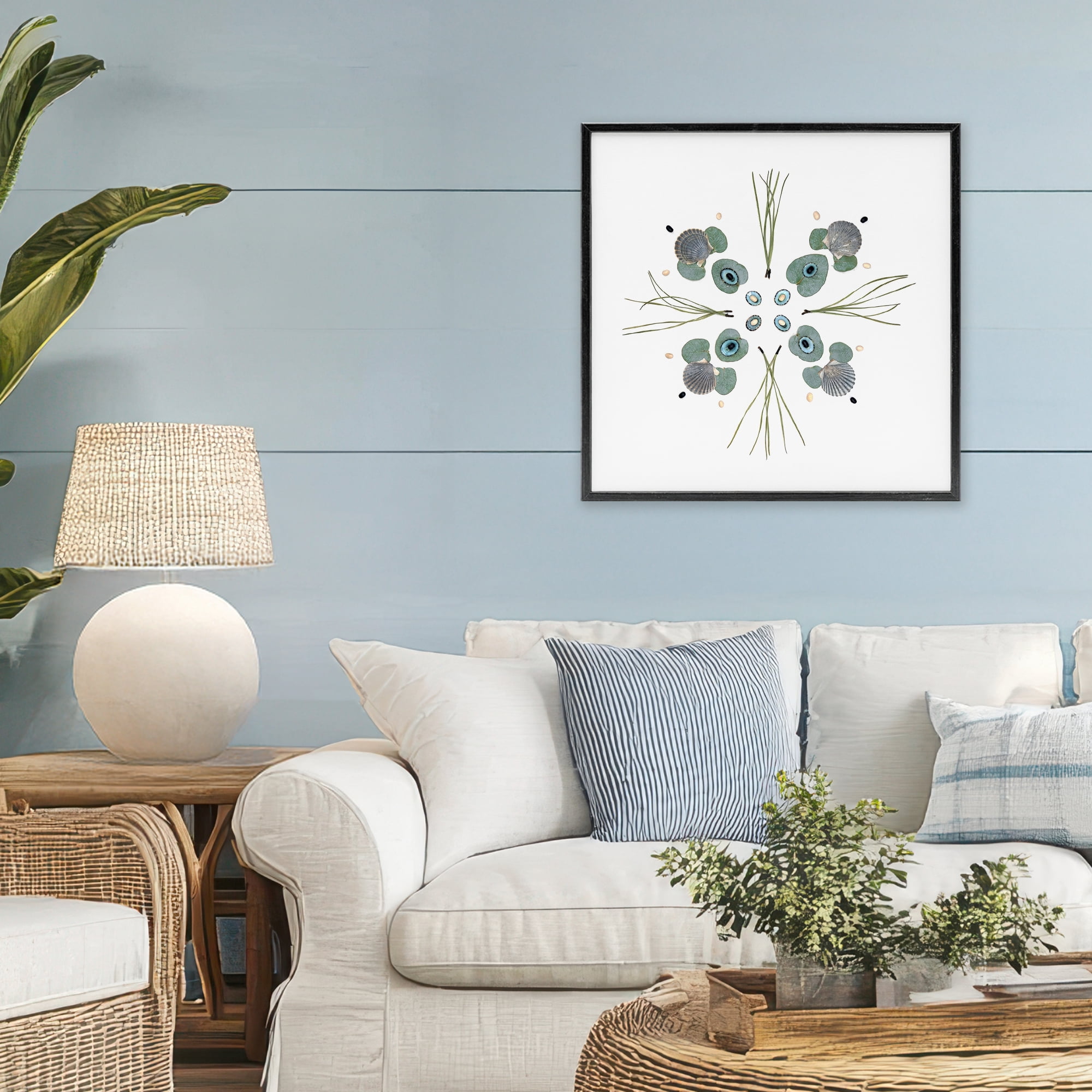 Stupell Industries Seashell & Leaf Symmetry Black Framed Giclee Art, design by Beth Adoette