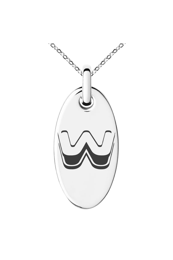 Stainless Steel Letter W Initial 3D Monogram Engraved Small Oval Charm Pendant Necklace