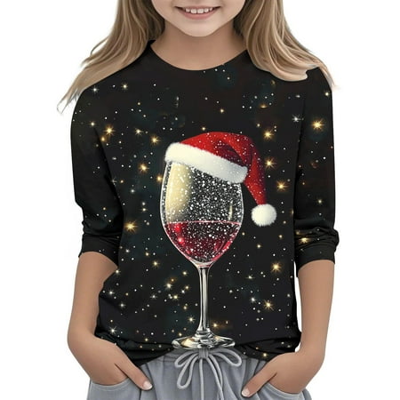 biudgviw Boys Girls Christmas Shirts Printed 3/4 Sleeve Tops Lightweight Casual Crew Neck Basic Tees Festival Party Outfits