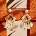 thumbnail image 3 of RV Pendientes de borla de ratán vintage pendientes boho pendientes de rafia hechos a mano de alta calidad, 3 of 5