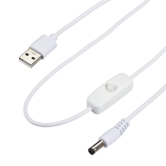 Uxcell USB Male to 5.5x2.1mm DC Male Extension Cord with Switch 150cm White